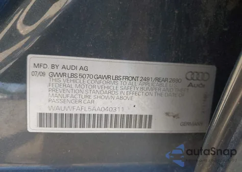 2010 Audi A4 2.0T Premium z USA, uszkodzony, nr VIN WAUWFAFL5AA040311